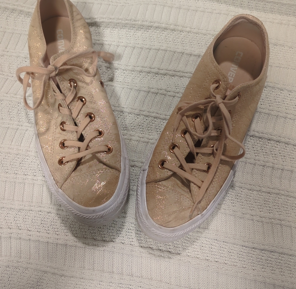 Converse Chuck Taylor All Star Blush Pink Glitter Leather Sneakers 8.5